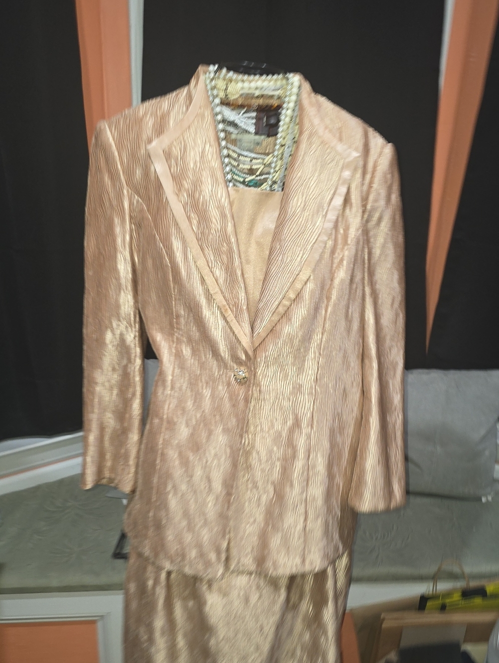 Studio C Peachy Gold Textured A-Line Skirt Suit